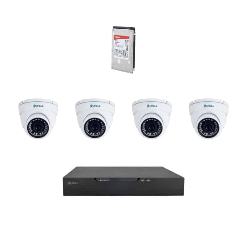 Pack Starter IP Dôme 4 caméras 2MP avec NVR et disque dur 1 To
