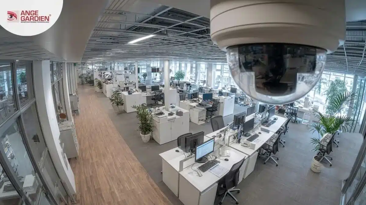 Caméra de surveillance dôme dans un bureau vide sécurisé avant les vacances